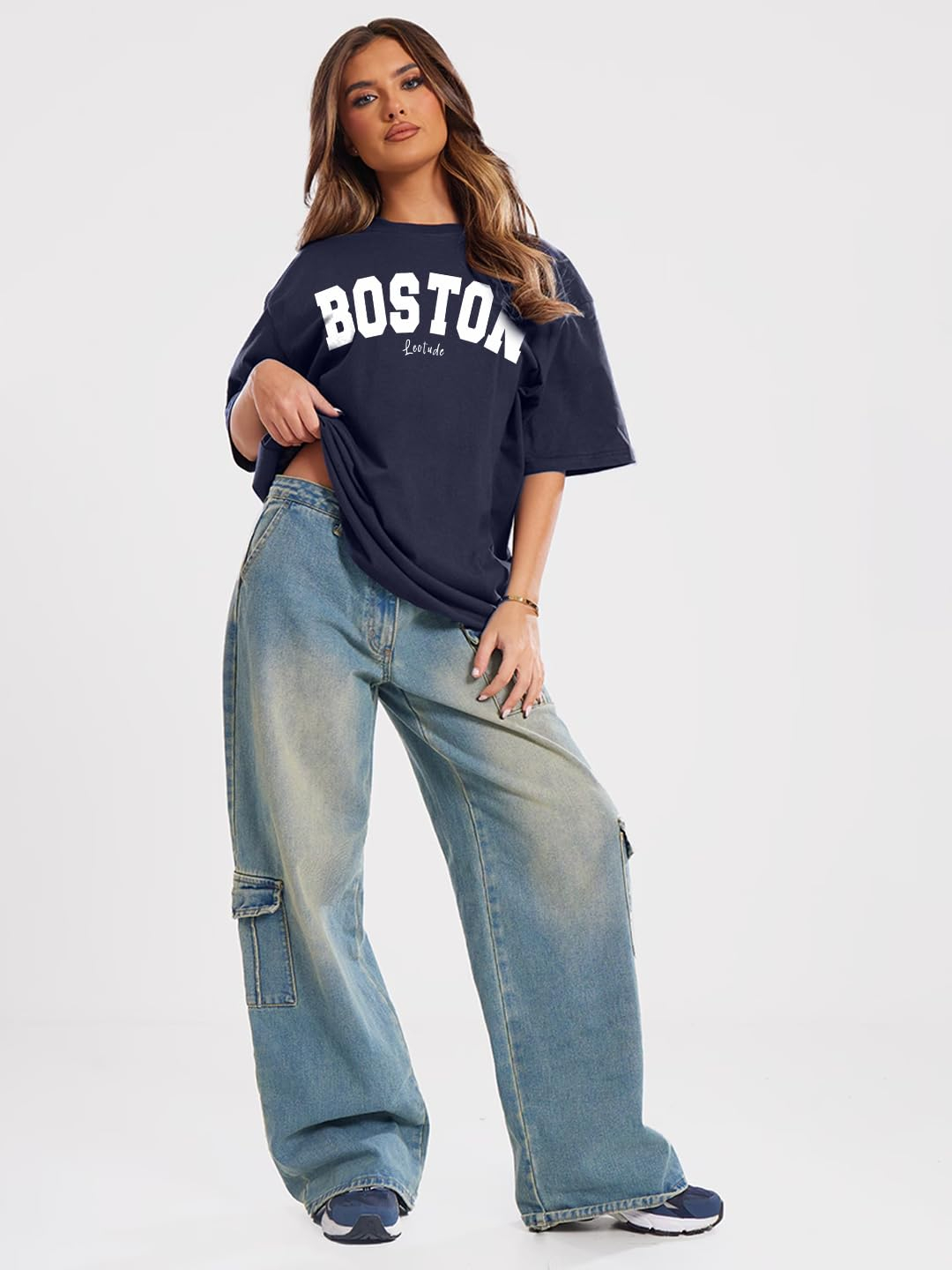 LEOTUDE Women's Boston-Print Drop-Shoulder T-Shirt - Image 5
