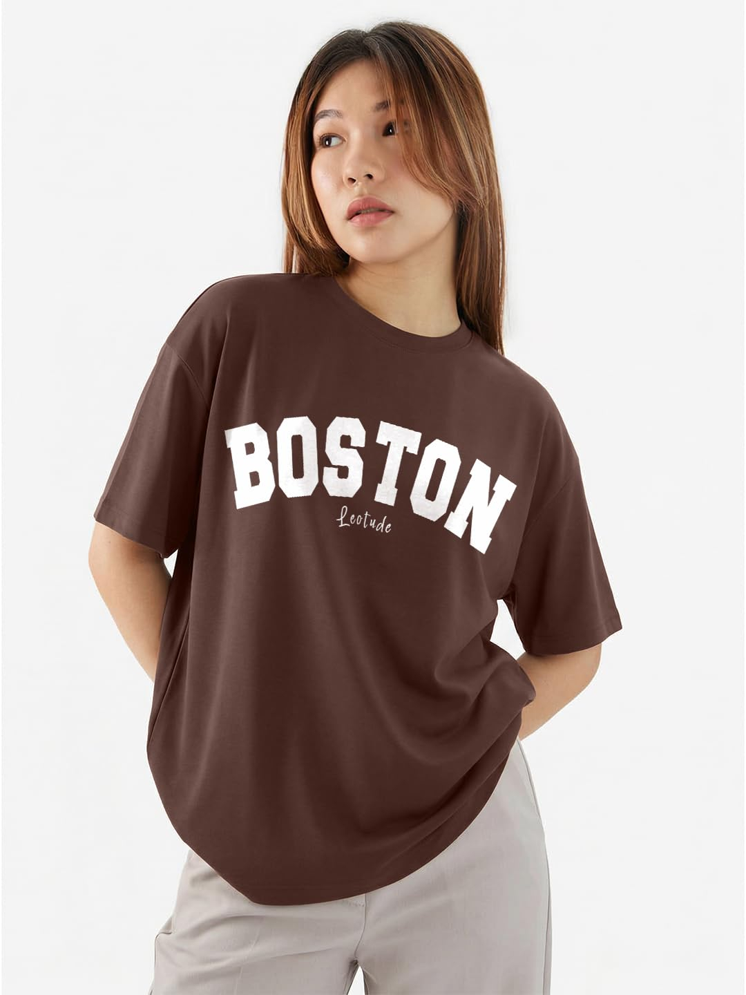 LEOTUDE Women's Boston-Print Drop-Shoulder T-Shirt - Image 17