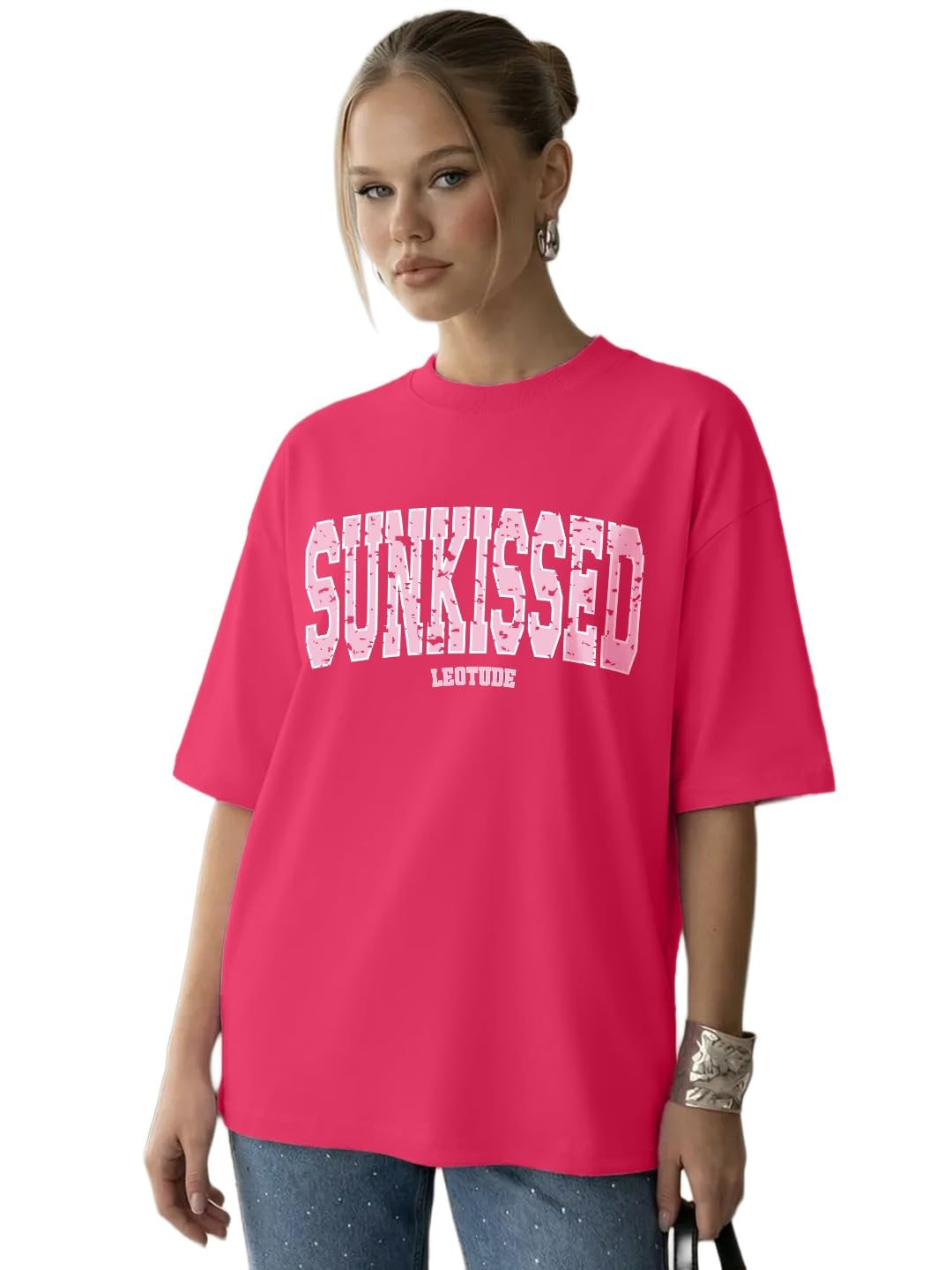 LEOTUDE Women's Boston-Print Drop-Shoulder T-Shirt - Image 42