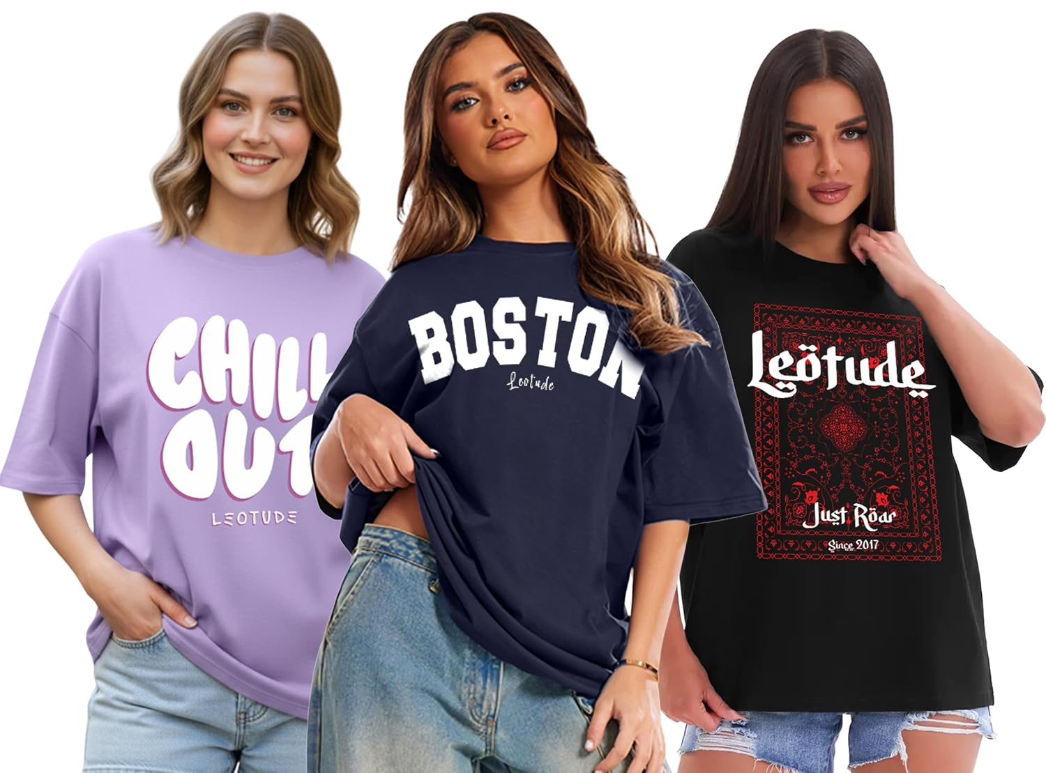 LEOTUDE Women's Boston-Print Drop-Shoulder T-Shirt - Image 47