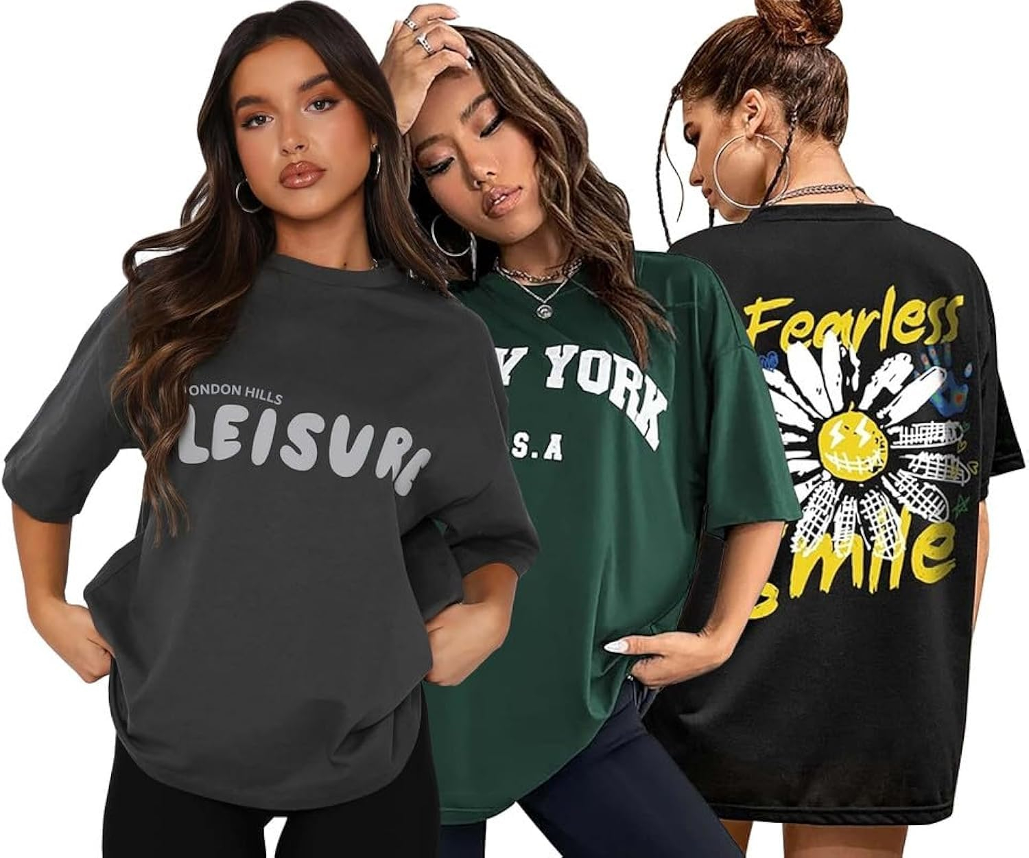 London Hills Women's Printed Oversized T-Shirts - Pack of 3