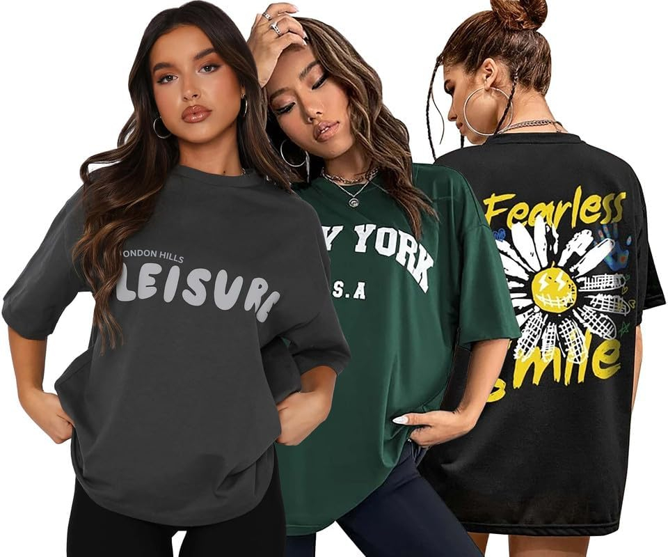 London Hills Women's Printed Oversized T-Shirts - Pack of 3 - Image 2