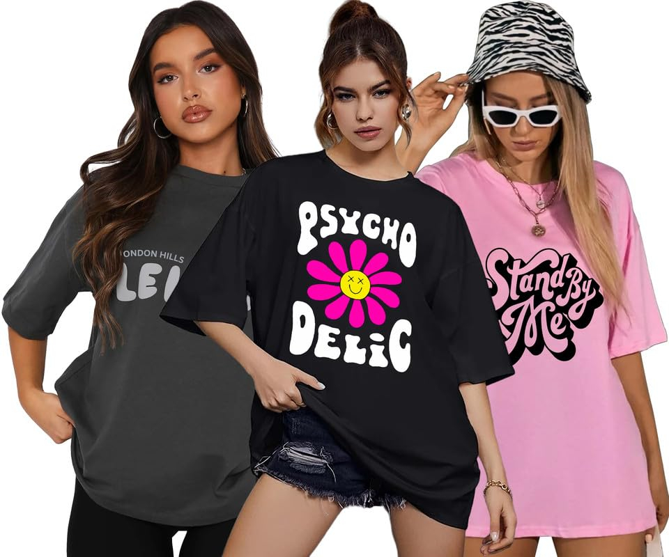 London Hills Women's Printed Oversized T-Shirts - Pack of 3 - Image 8