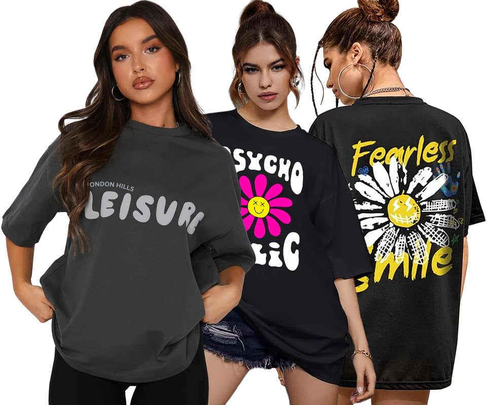 London Hills Women's Printed Oversized T-Shirts - Pack of 3 - Image 16