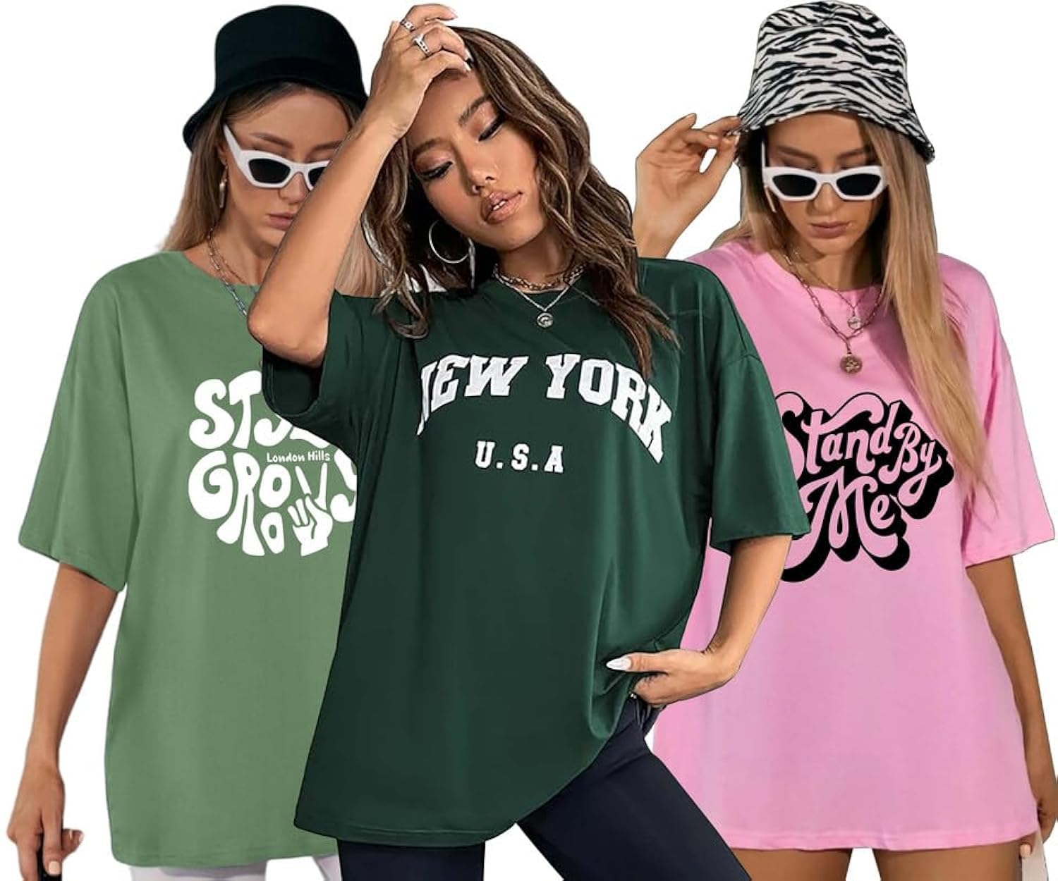 London Hills Women's Printed Oversized T-Shirts - Pack of 3 - Image 45