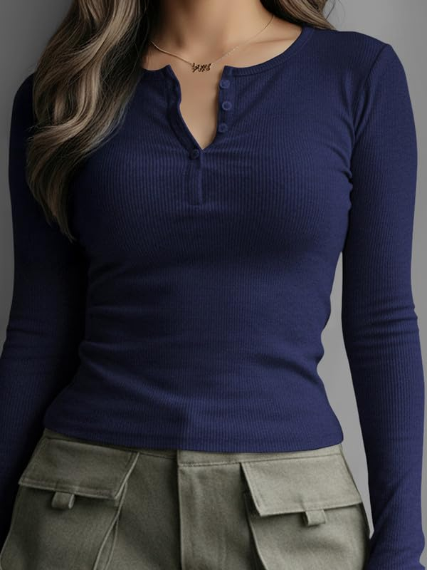 Dream Beauty Fashion Women's Long-Sleeve Henley Top - Image 45