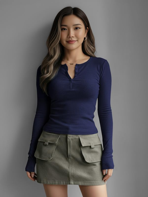 Dream Beauty Fashion Women's Long-Sleeve Henley Top - Image 46