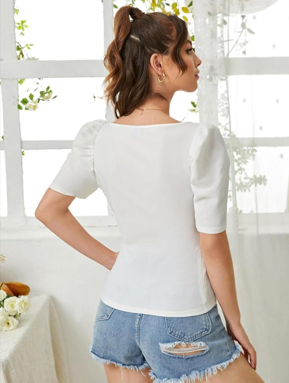 Dream Beauty Fashion Women's Sweetheart-Neck Puff-Sleeve Top - Image 3