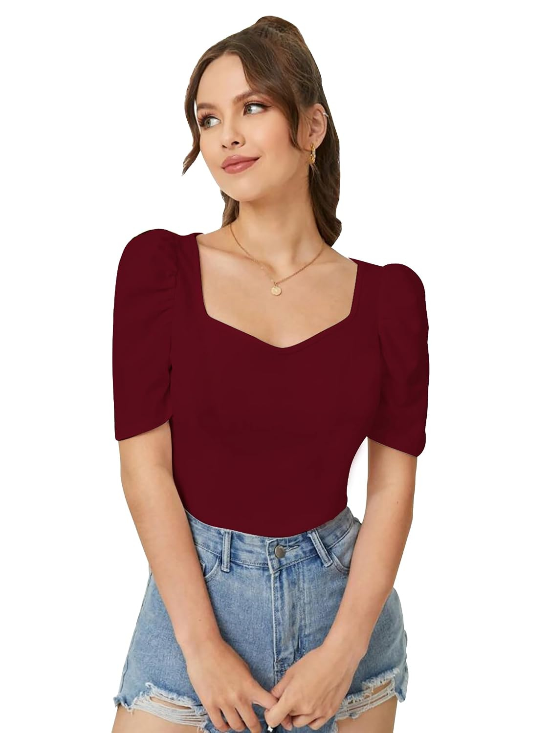 Dream Beauty Fashion Women's Sweetheart-Neck Puff-Sleeve Top - Image 8