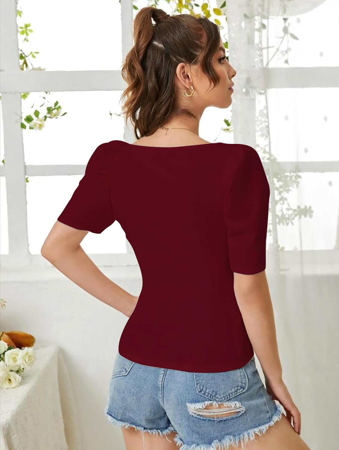 Dream Beauty Fashion Women's Sweetheart-Neck Puff-Sleeve Top - Image 10