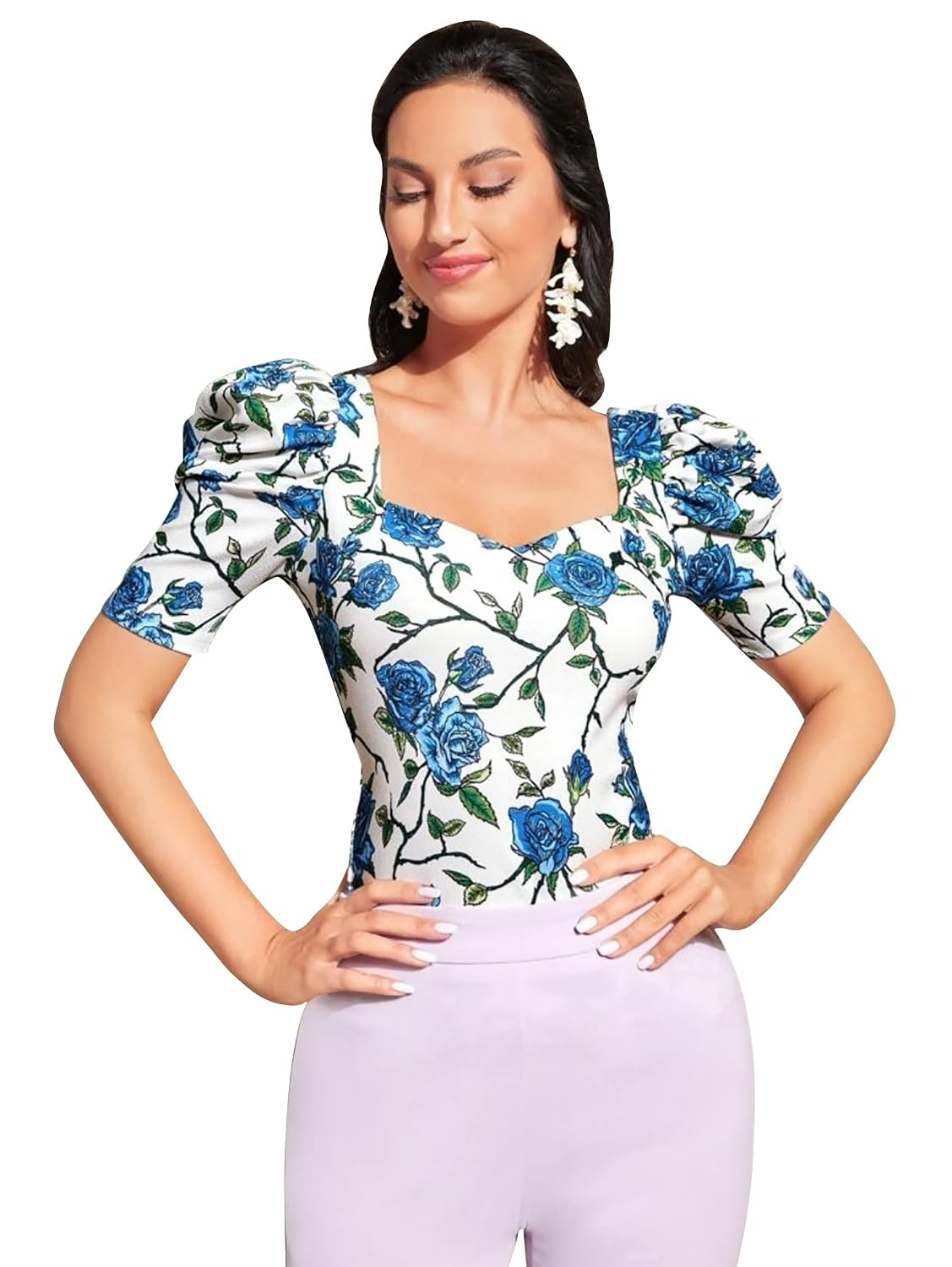 Dream Beauty Fashion Women's Sweetheart-Neck Puff-Sleeve Top - Image 20