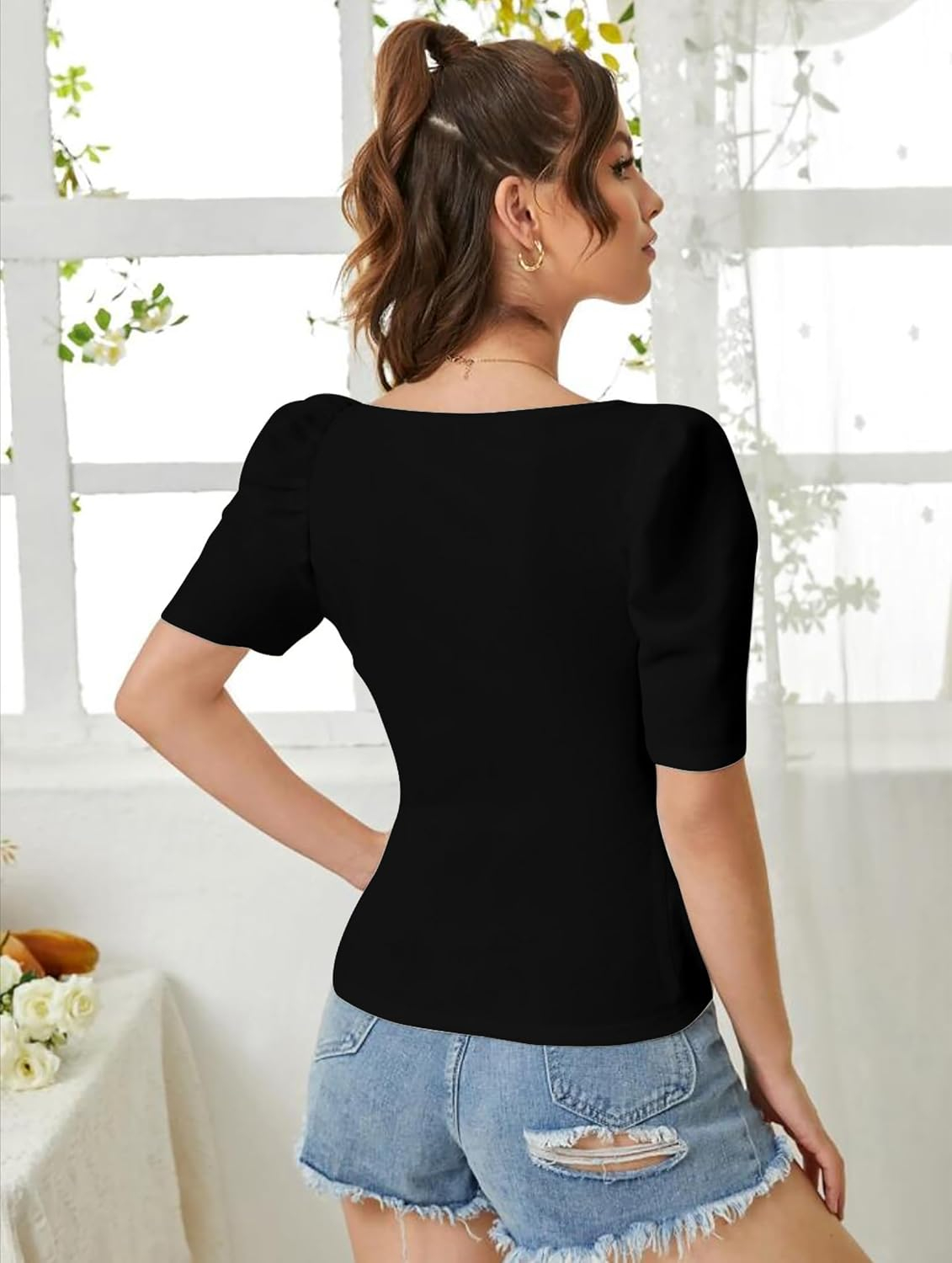 Dream Beauty Fashion Women's Sweetheart-Neck Puff-Sleeve Top - Image 27