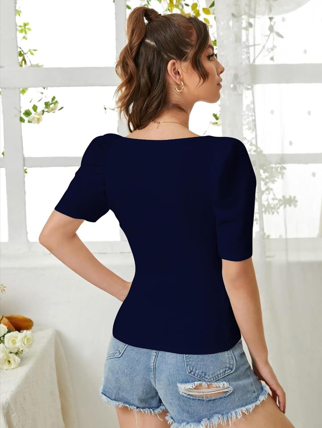 Dream Beauty Fashion Women's Sweetheart-Neck Puff-Sleeve Top - Image 31
