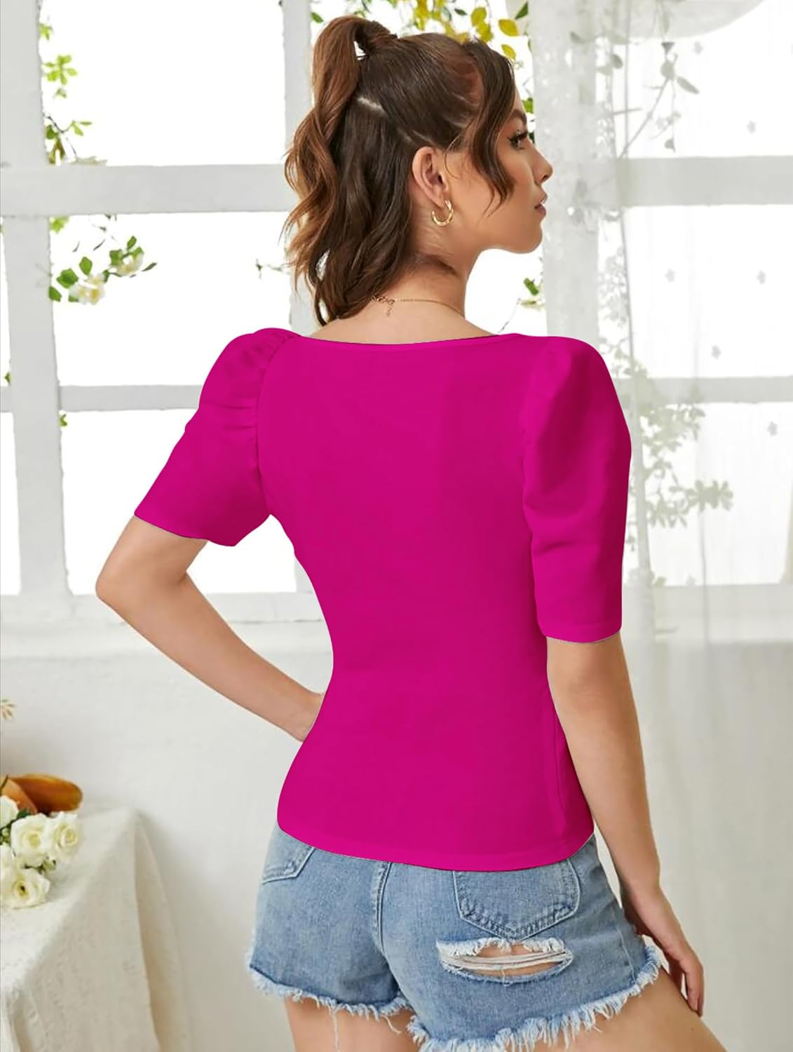 Dream Beauty Fashion Women's Sweetheart-Neck Puff-Sleeve Top - Image 36