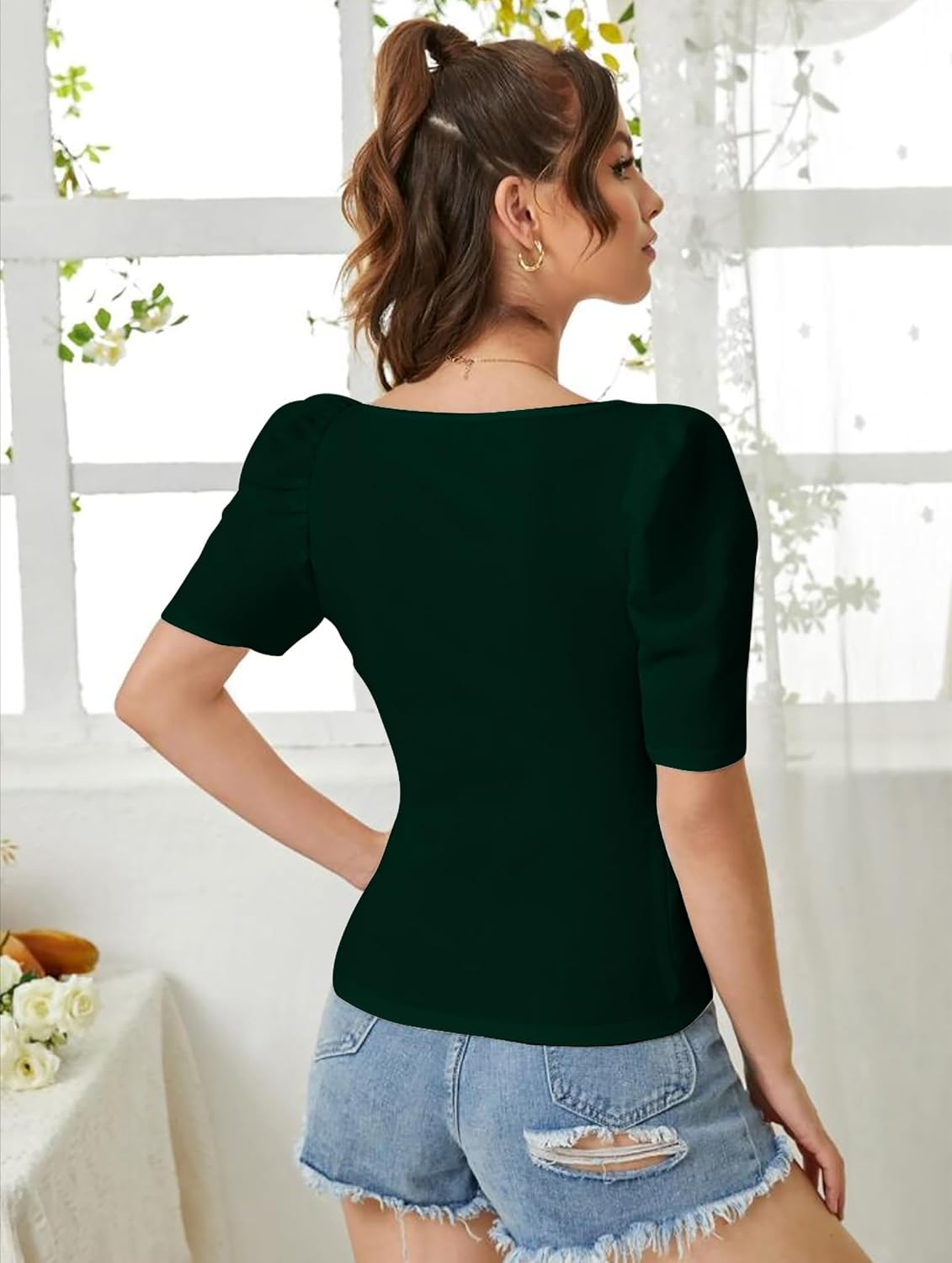 Dream Beauty Fashion Women's Sweetheart-Neck Puff-Sleeve Top - Image 41