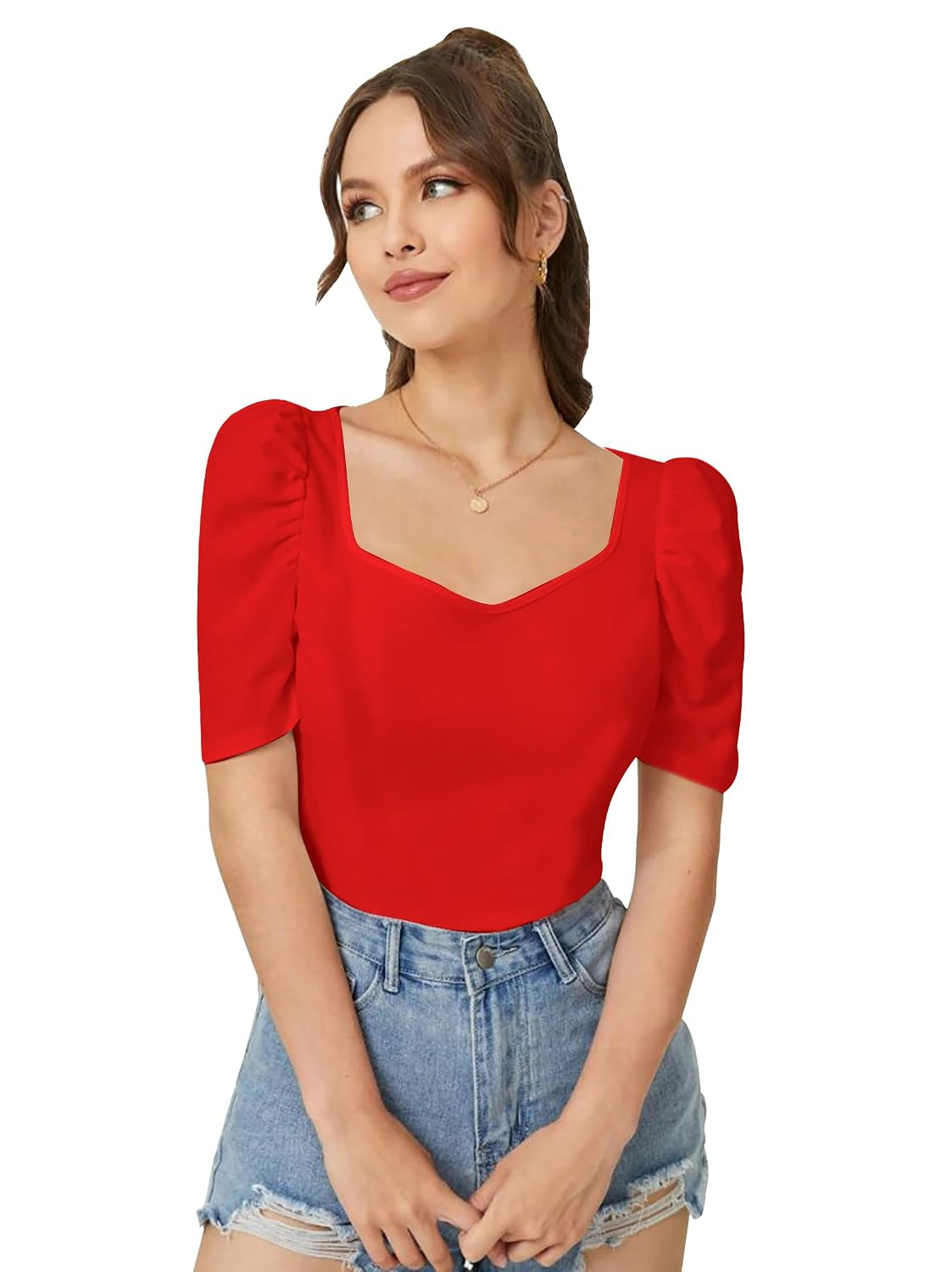 Dream Beauty Fashion Women's Sweetheart-Neck Puff-Sleeve Top - Image 45