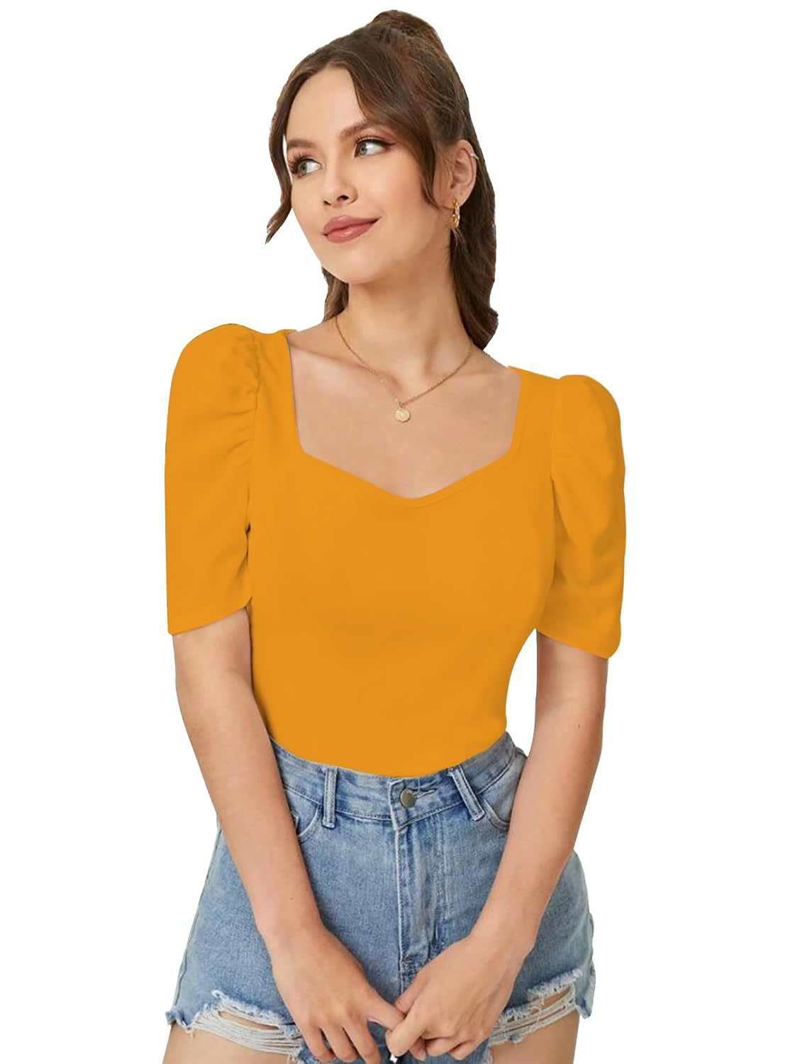 Dream Beauty Fashion Women's Sweetheart-Neck Puff-Sleeve Top - Image 49