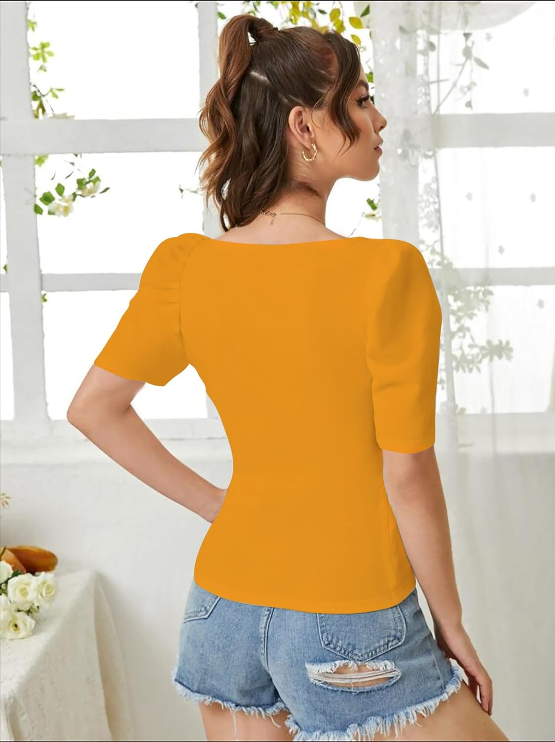 Dream Beauty Fashion Women's Sweetheart-Neck Puff-Sleeve Top - Image 51