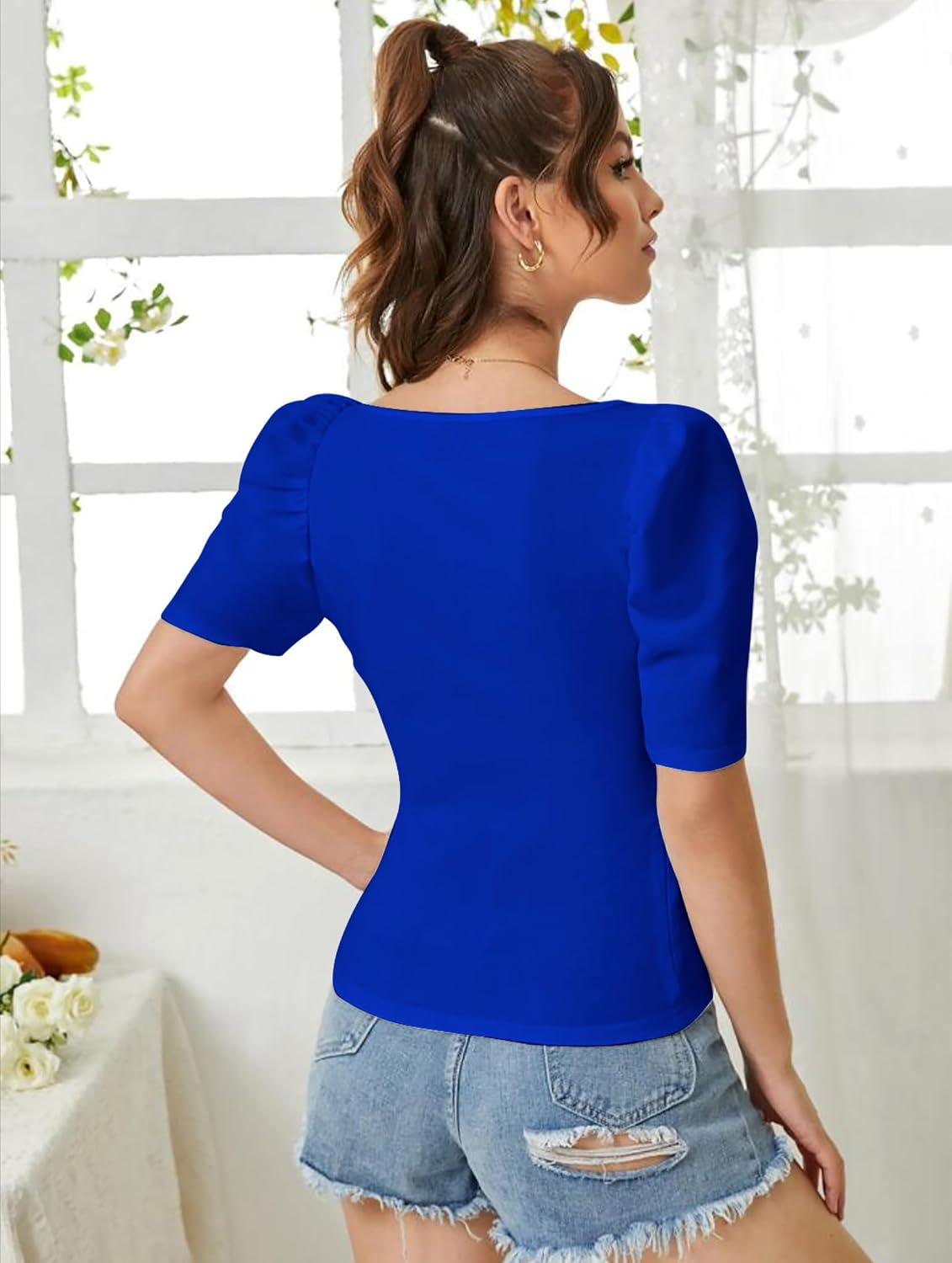Dream Beauty Fashion Women's Sweetheart-Neck Puff-Sleeve Top - Image 57