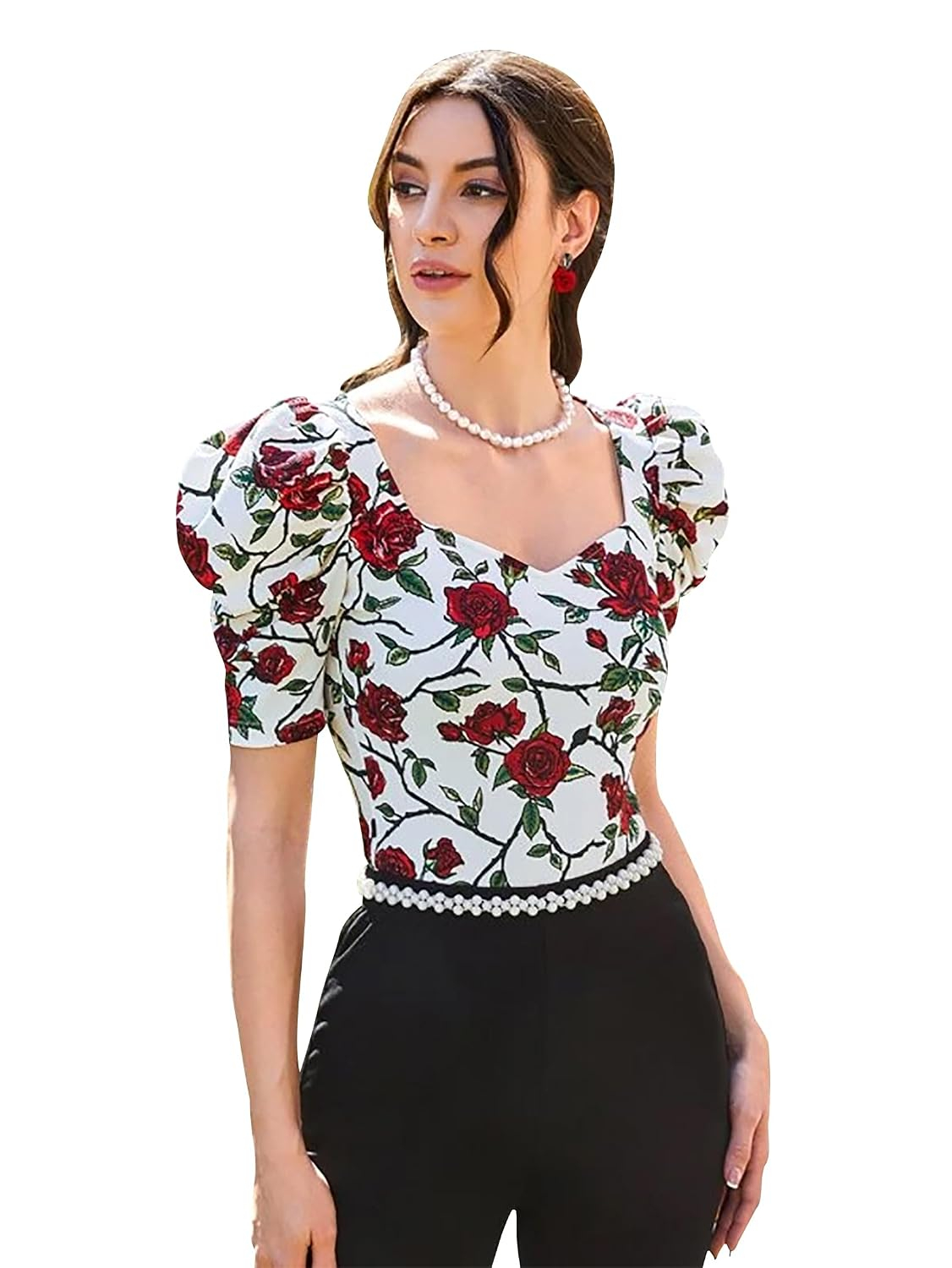 Dream Beauty Fashion Women's Sweetheart-Neck Puff-Sleeve Top - Image 61
