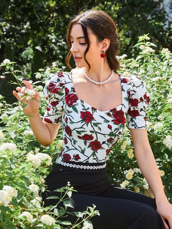 Dream Beauty Fashion Women's Sweetheart-Neck Puff-Sleeve Top - Image 62