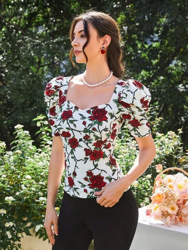Dream Beauty Fashion Women's Sweetheart-Neck Puff-Sleeve Top - Image 63