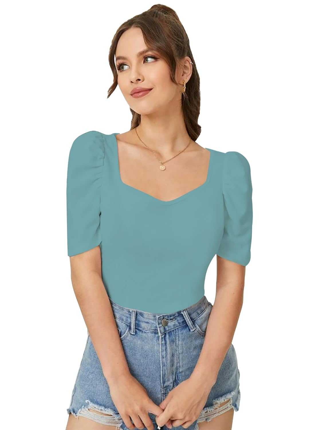 Dream Beauty Fashion Women's Sweetheart-Neck Puff-Sleeve Top - Image 74
