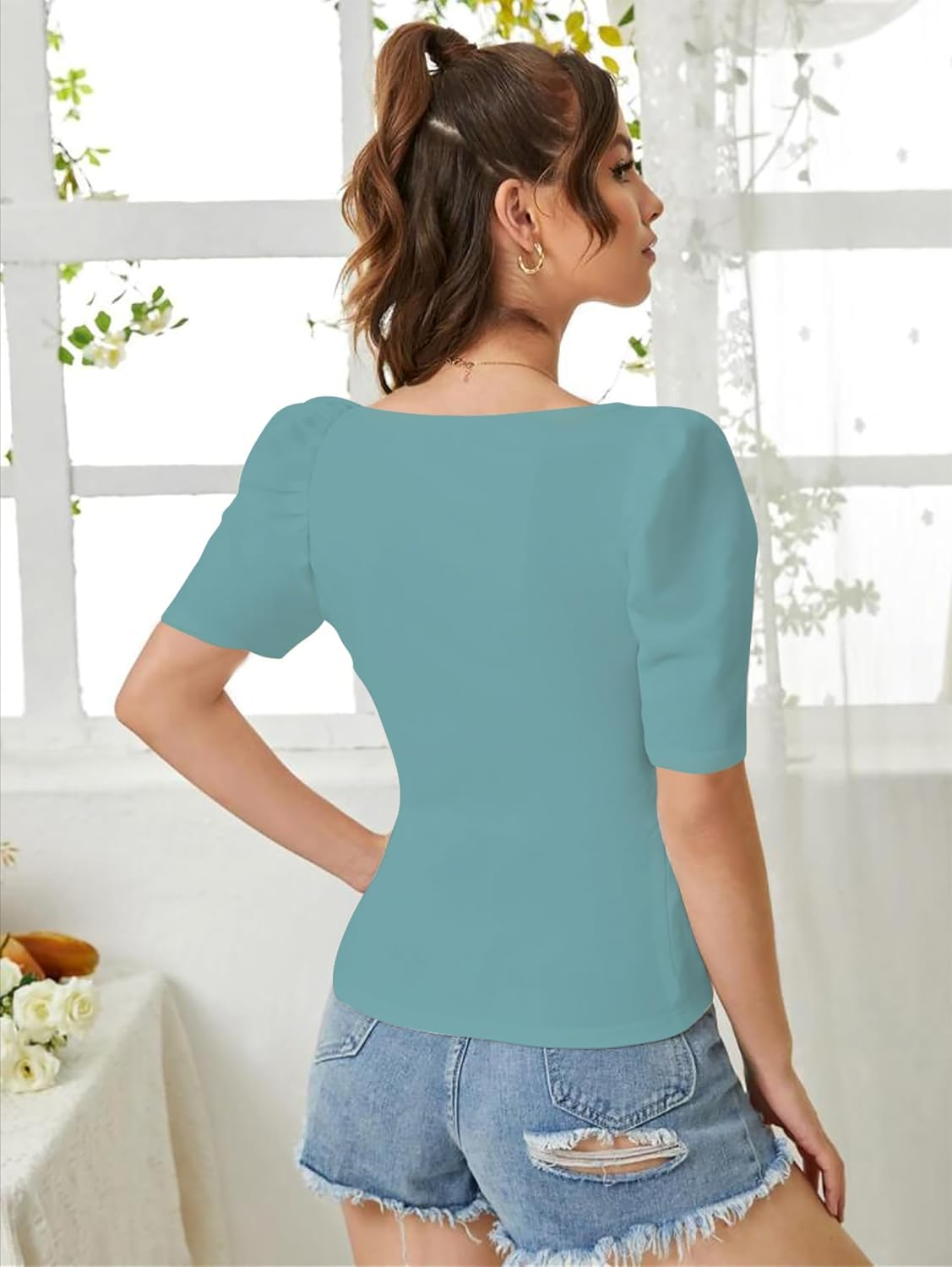 Dream Beauty Fashion Women's Sweetheart-Neck Puff-Sleeve Top - Image 76