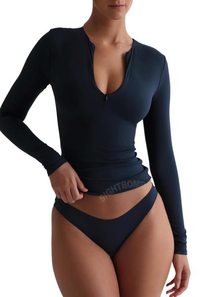 SIGHTBOMB Women's Long-Sleeve Front-Zip Microfiber Top