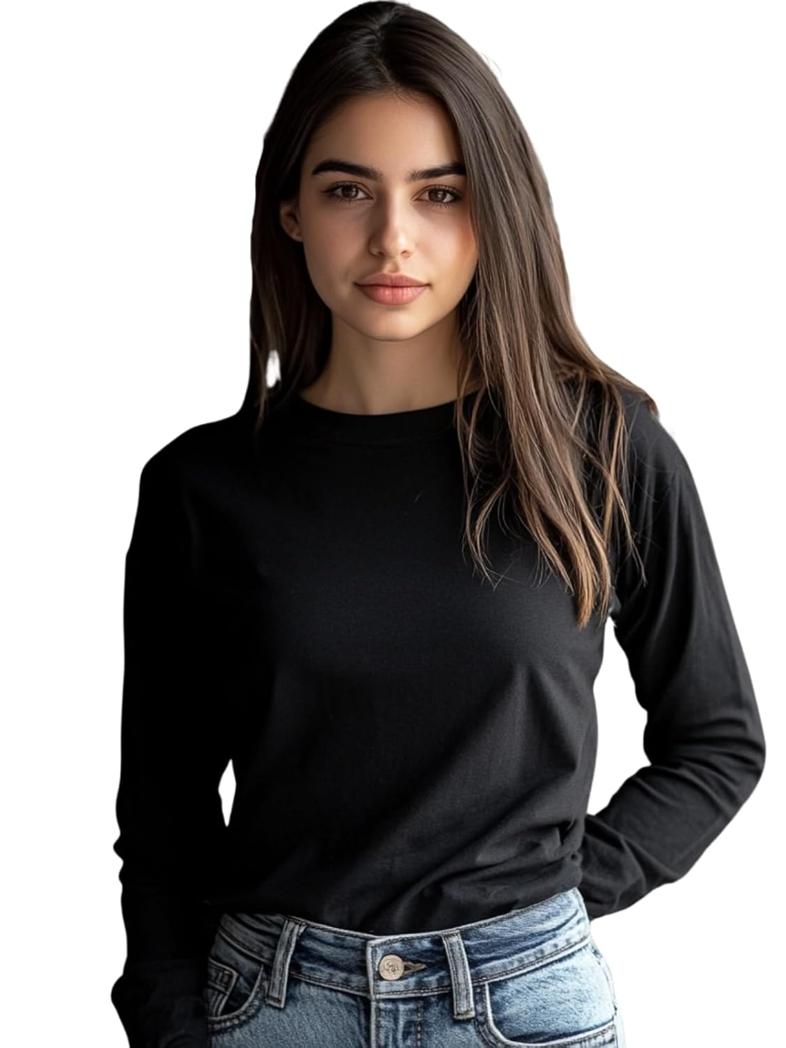 JUNEBERRY Women's Cotton Long-Sleeve Crew-Neck T-Shirt