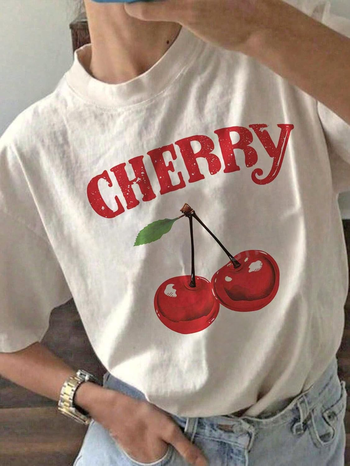Jawdrobe Women's Cherry-Print Oversized T-Shirt - Image 2