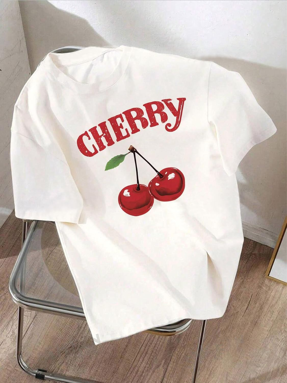 Jawdrobe Women's Cherry-Print Oversized T-Shirt - Image 4
