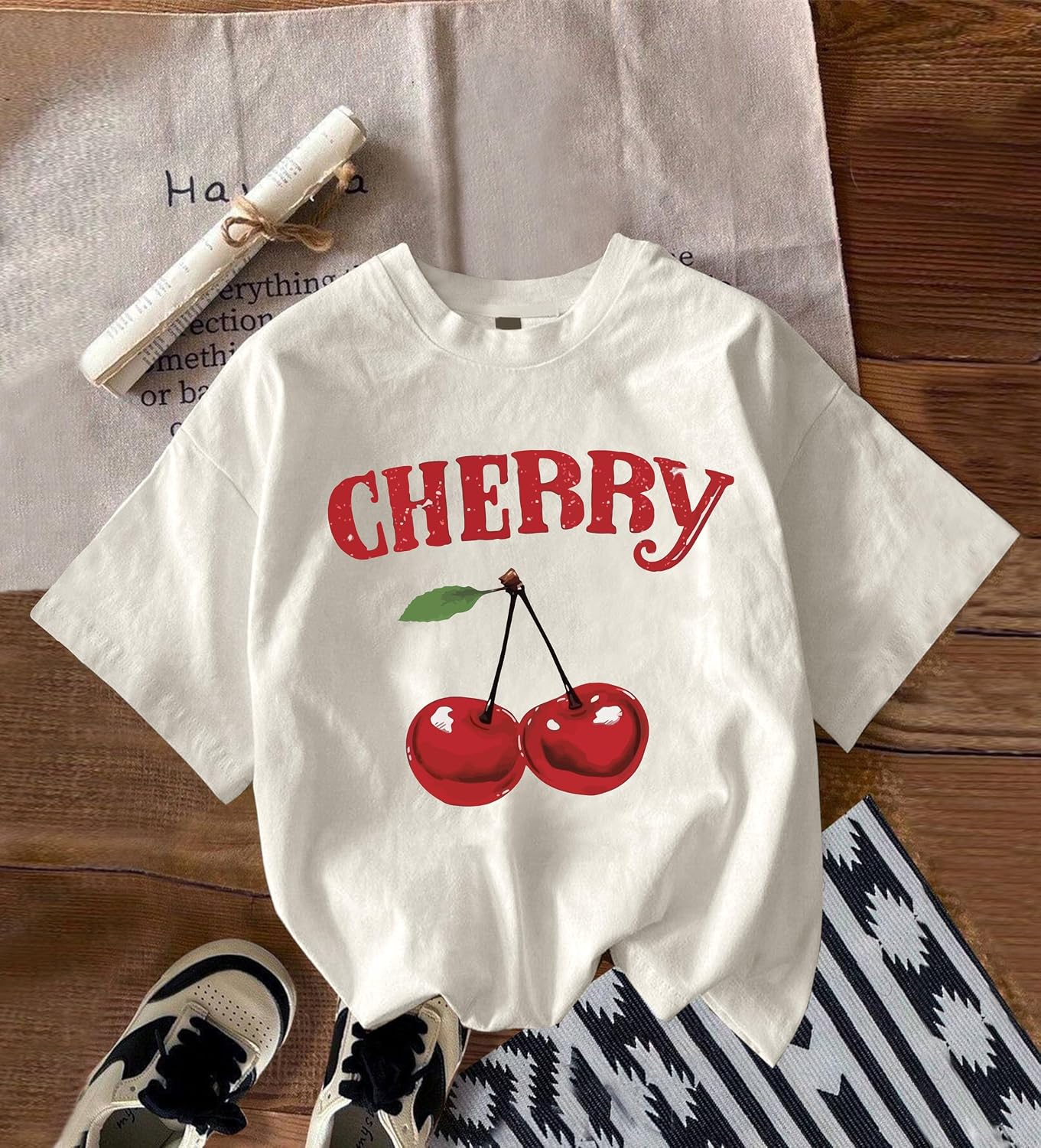 Jawdrobe Women's Cherry-Print Oversized T-Shirt - Image 5