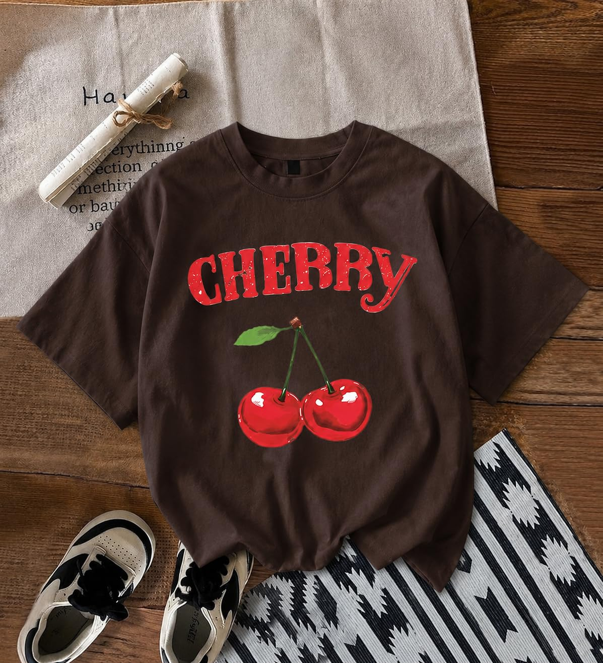 Jawdrobe Women's Cherry-Print Oversized T-Shirt - Image 7