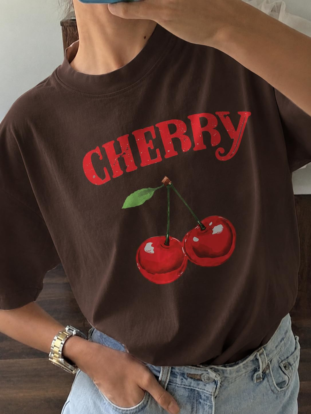 Jawdrobe Women's Cherry-Print Oversized T-Shirt - Image 8