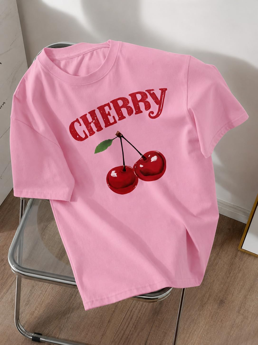 Jawdrobe Women's Cherry-Print Oversized T-Shirt - Image 35