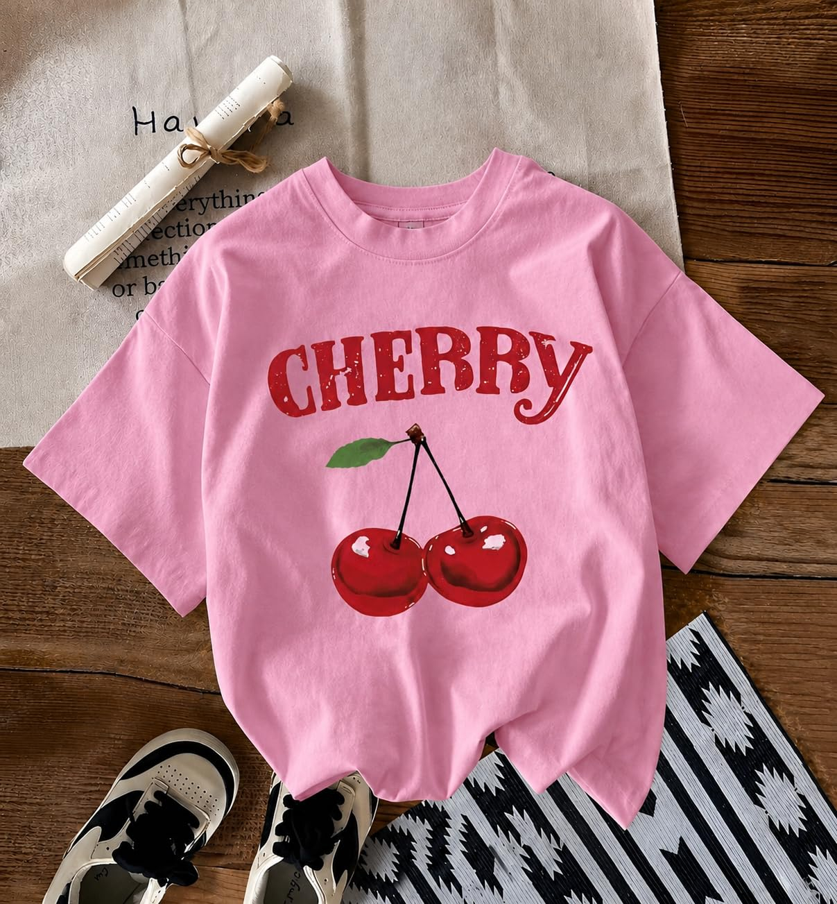 Jawdrobe Women's Cherry-Print Oversized T-Shirt - Image 36