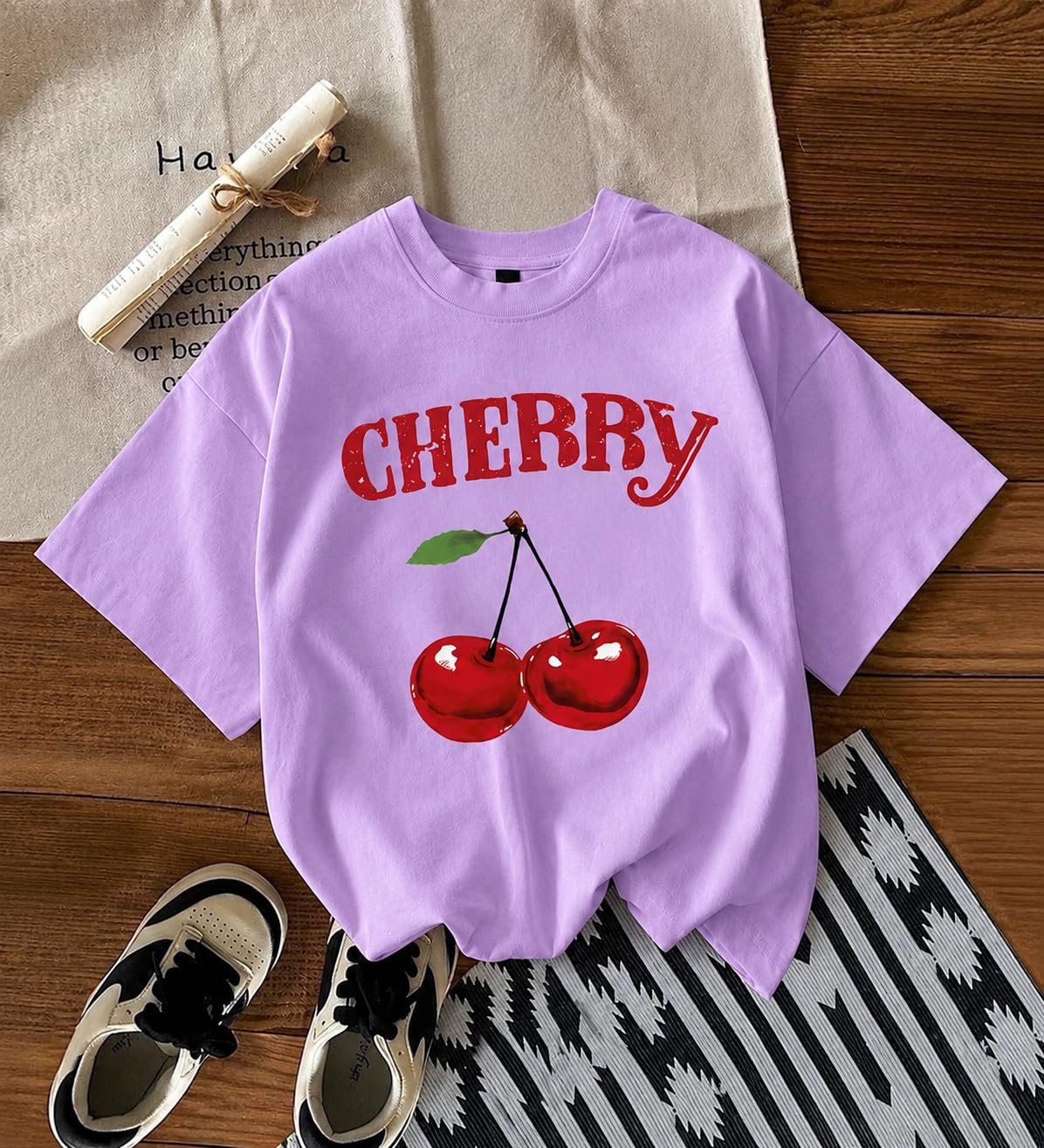 Jawdrobe Women's Cherry-Print Oversized T-Shirt - Image 48