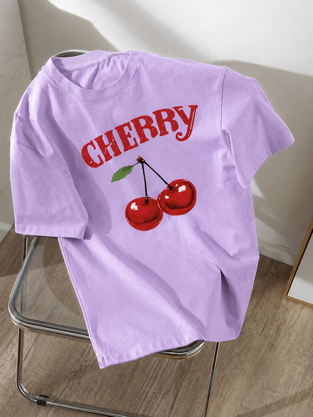Jawdrobe Women's Cherry-Print Oversized T-Shirt - Image 51