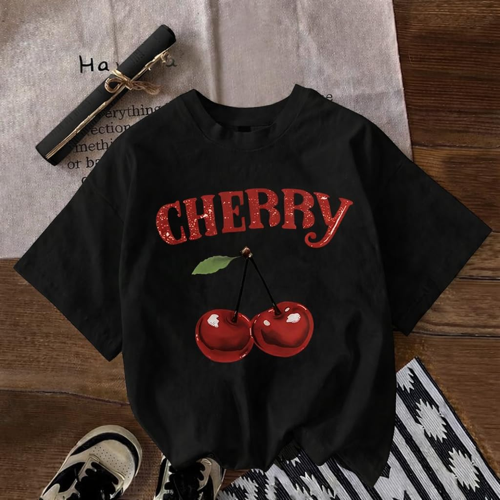 Jawdrobe Women's Cherry-Print Oversized T-Shirt - Image 59