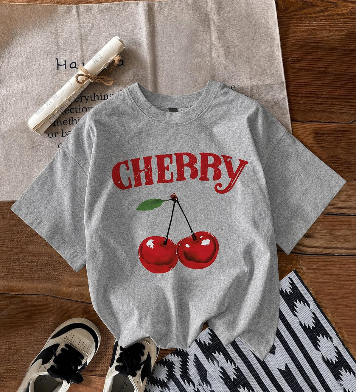 Jawdrobe Women's Cherry-Print Oversized T-Shirt - Image 63