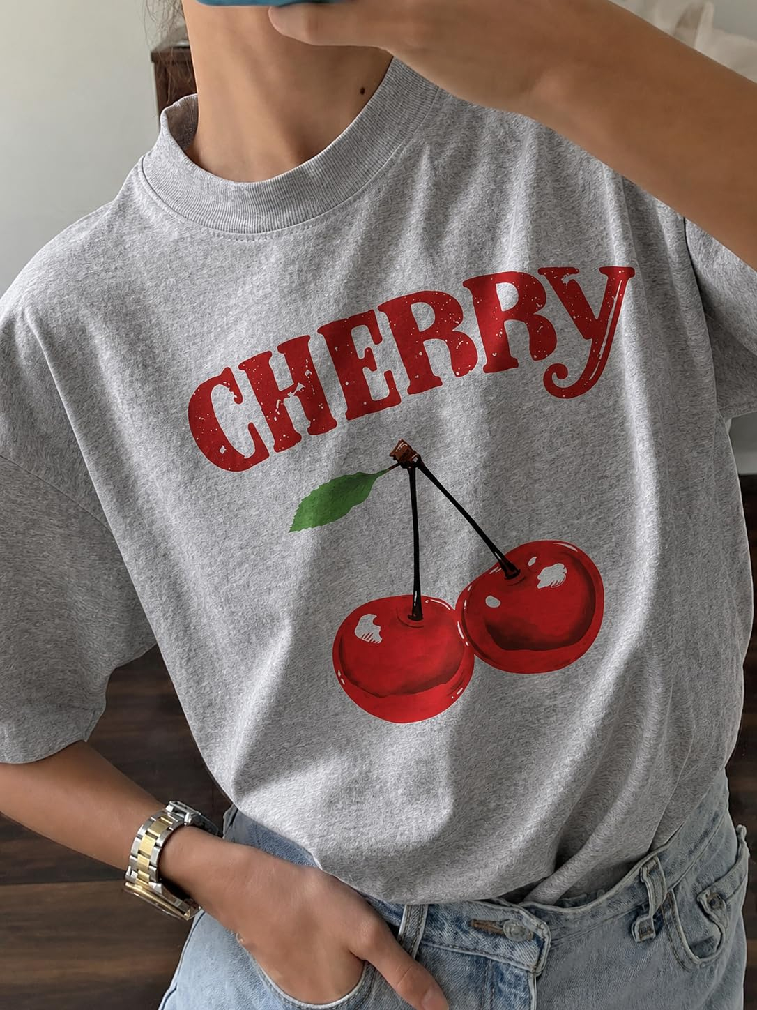 Jawdrobe Women's Cherry-Print Oversized T-Shirt - Image 64