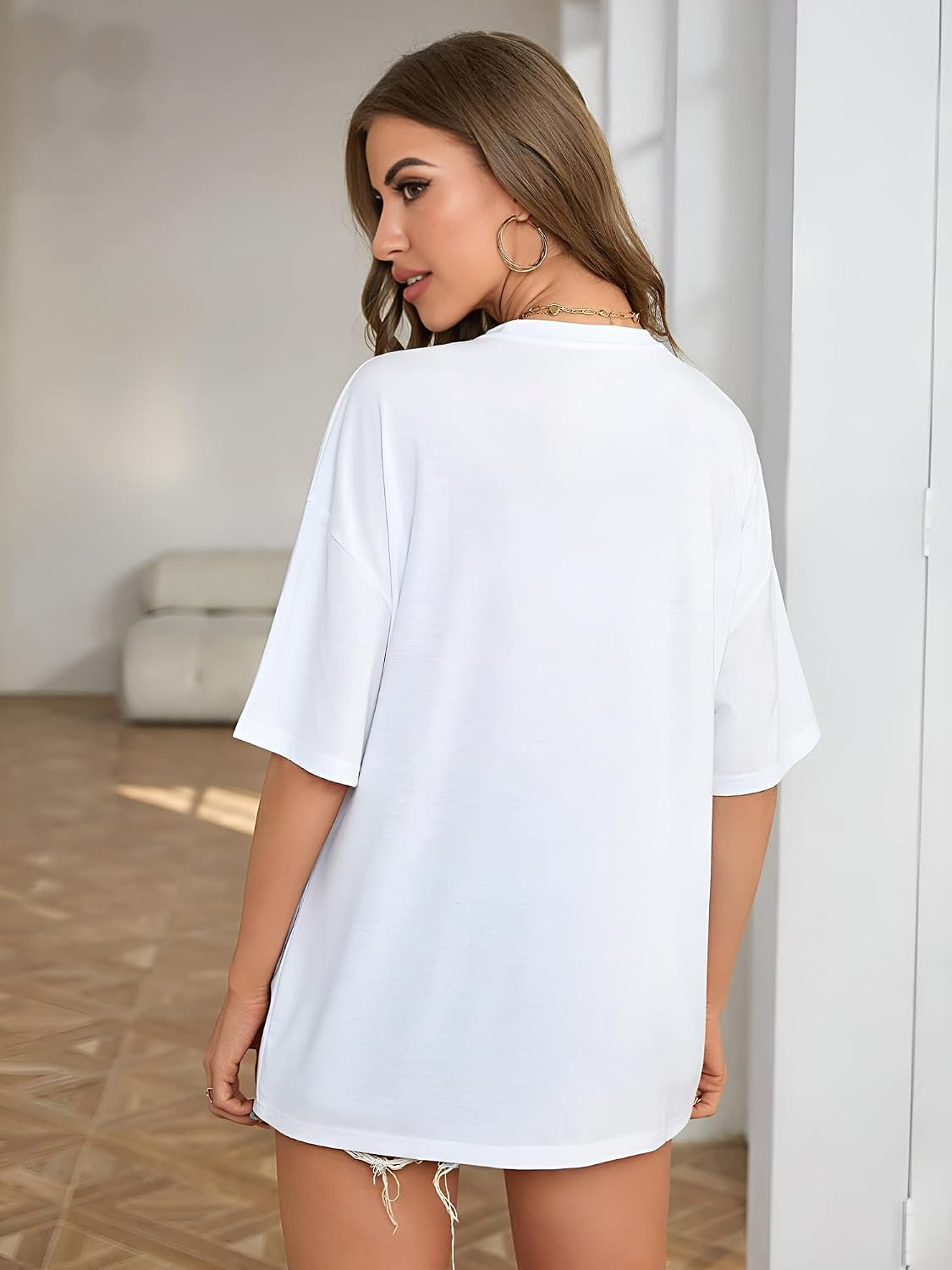 TQH Women's Letter-Print Drop-Shoulder T-Shirt - Image 13