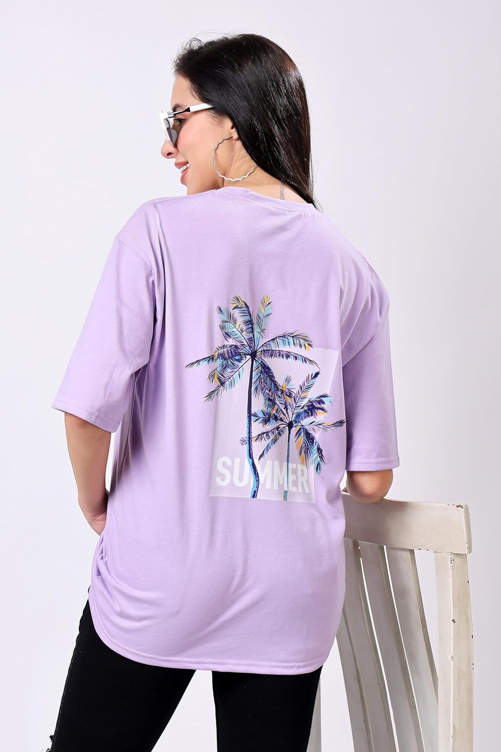 TQH Women's Letter-Print Drop-Shoulder T-Shirt - Image 17