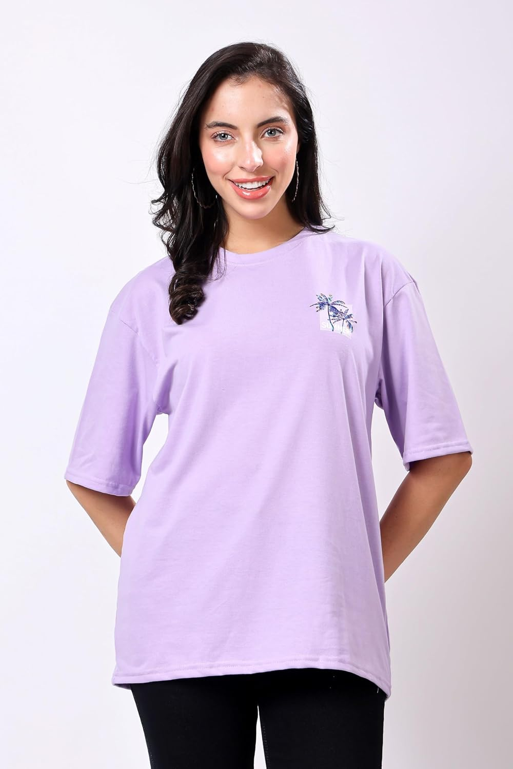 TQH Women's Letter-Print Drop-Shoulder T-Shirt - Image 19