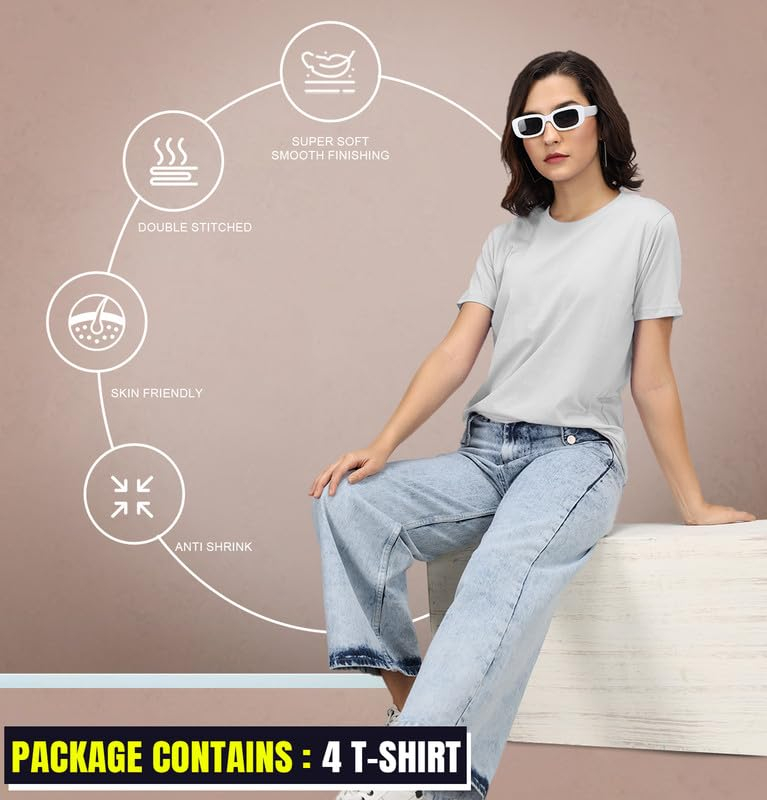 Sleepynuts Women's Solid Round-Neck T-Shirts - Pack of 4 - Image 3