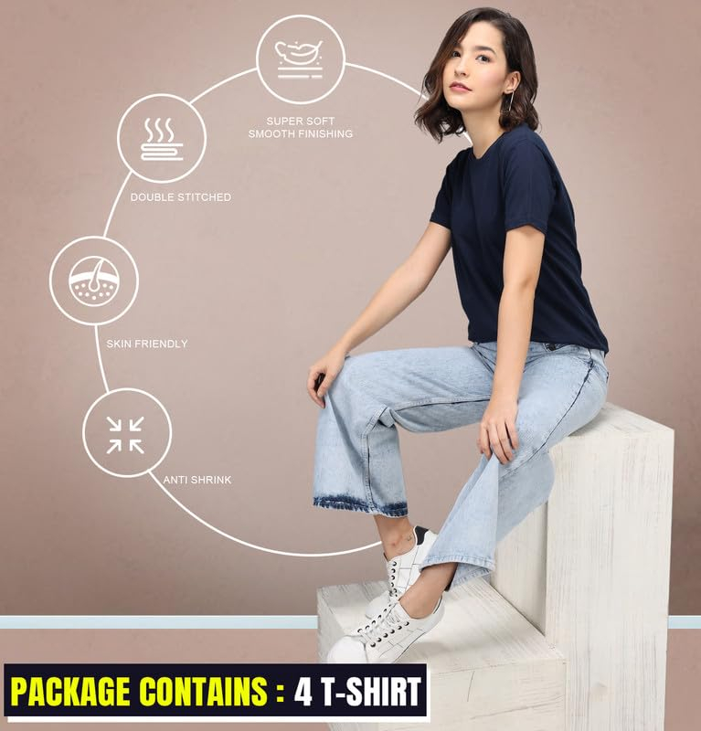 Sleepynuts Women's Solid Round-Neck T-Shirts - Pack of 4 - Image 28
