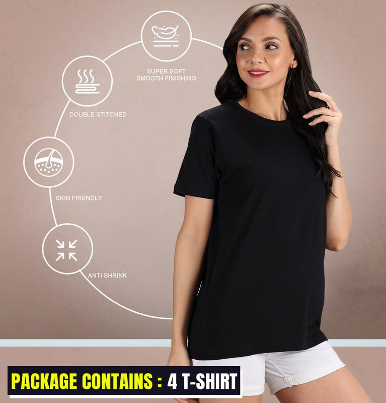 Sleepynuts Women's Solid Round-Neck T-Shirts - Pack of 4 - Image 41