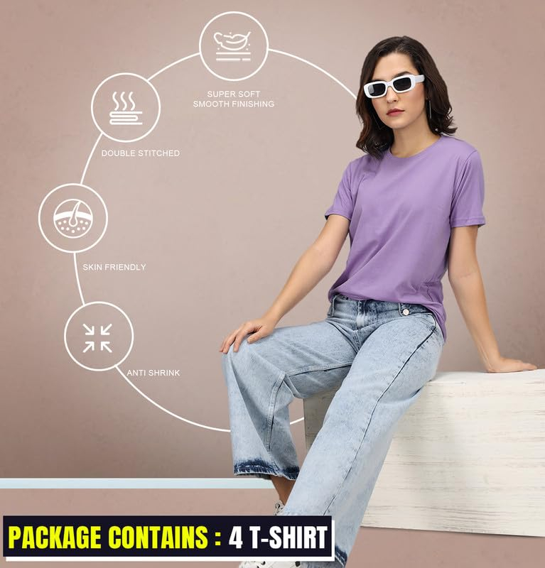 Sleepynuts Women's Solid Round-Neck T-Shirts - Pack of 4 - Image 46