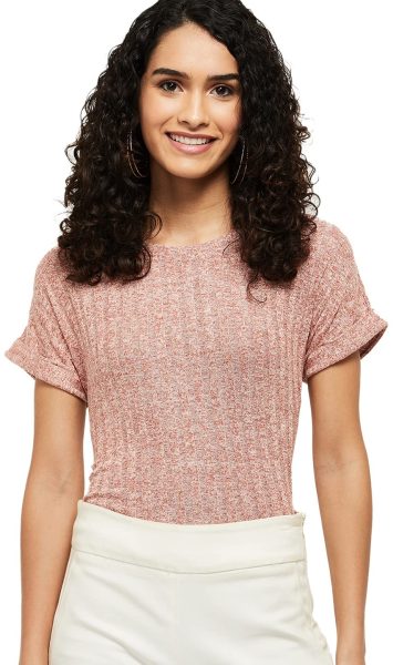Max Women's Textured Regular-Fit Round-Neck T-Shirt